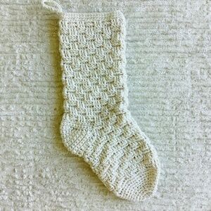 Crochet Christmas Stocking Handmade In USA Cream Textured Natural Neutral NWT